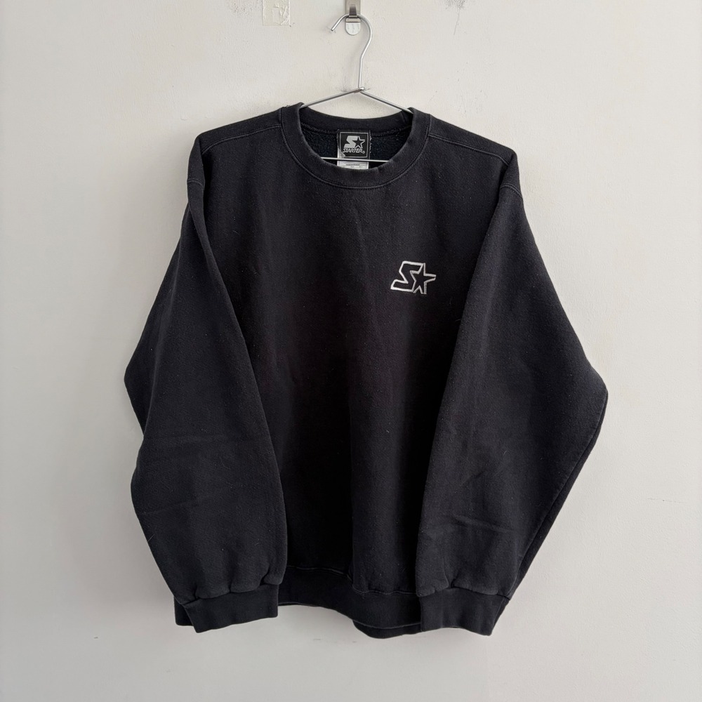 Starter Mens Crewneck Sweatshirt Black Large Embroidered Logo